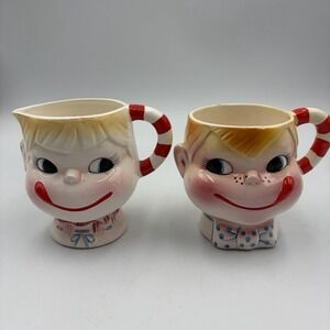 Vintage Yum-EE-Yum Sugar And Creamer Set Mid Century Modern MCM Unique‎ Read